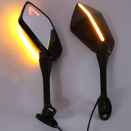 Rear View Side Mirrors with LED Turn Signal Light For Universal Motorcycle