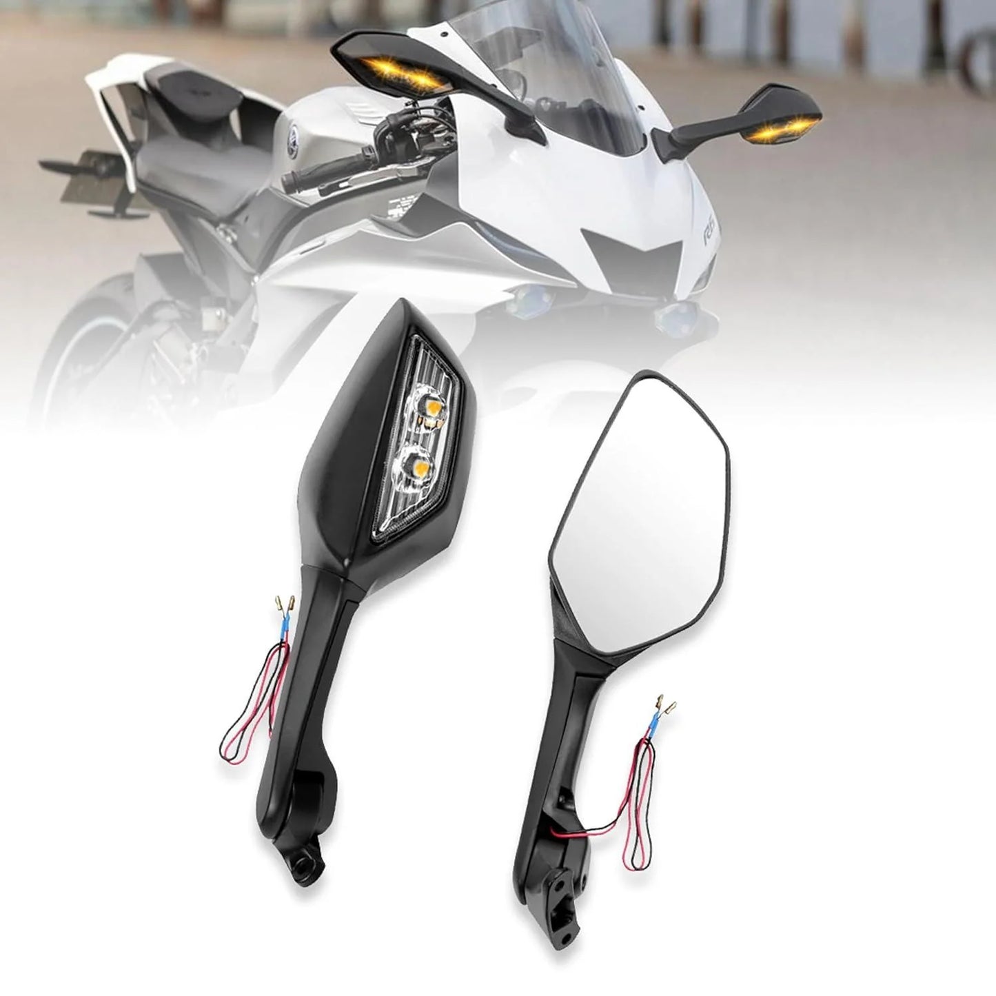 ZX10R MIRROR FOR R15 V3, V4 & M Bike Adjustable Rear View Side Mirror with Turn Signal Led Indicator for All Fairing Bikes