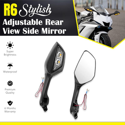ZX10R MIRROR FOR R15 V3, V4 & M Bike Adjustable Rear View Side Mirror with Turn Signal Led Indicator for All Fairing Bikes