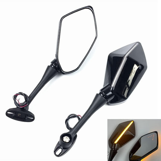 Rear View Side Mirrors with LED Turn Signal Light For Universal Motorcycle