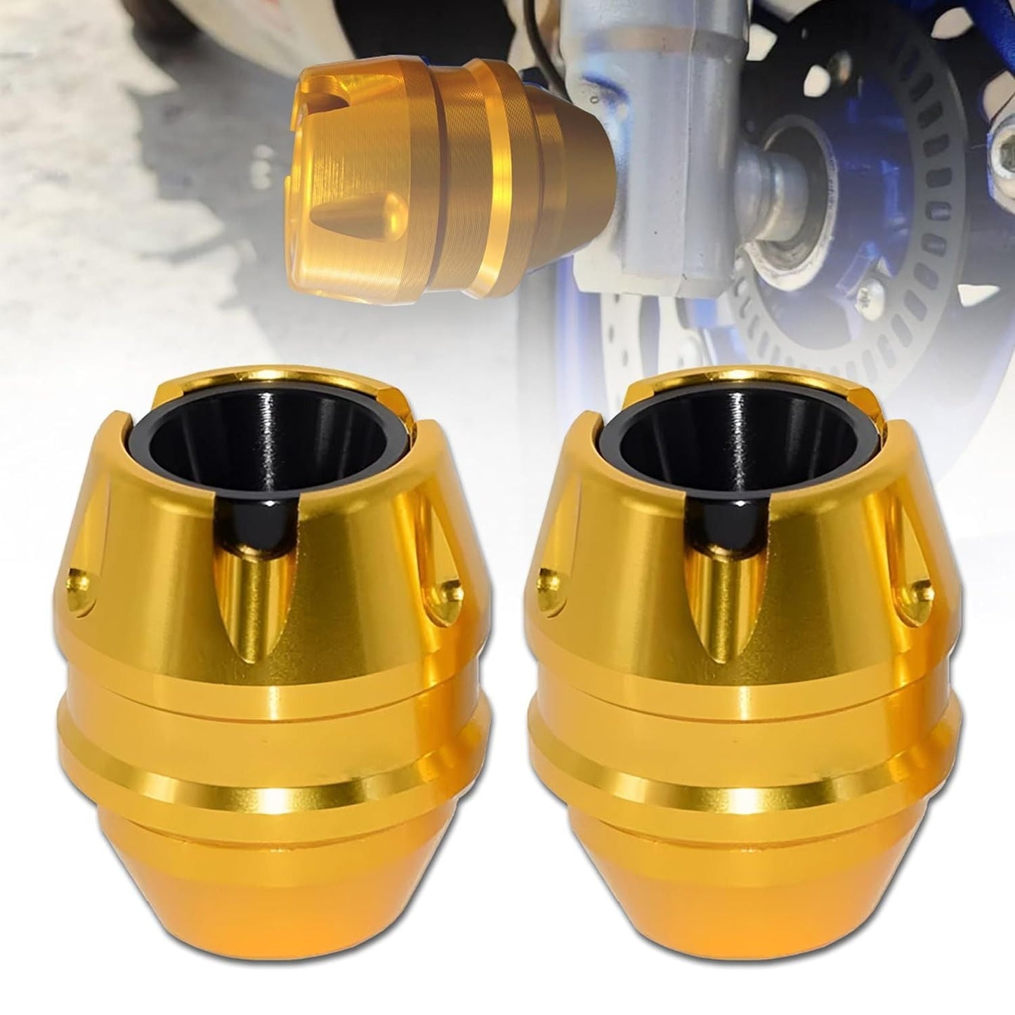 Motorcycle CNC Front Wheel Fork Sliders Anti Crash Protector For BMW, Kawasaki, R15 V3, V4, R15M, MT15, Universal For All Bikes (GOLDEN)